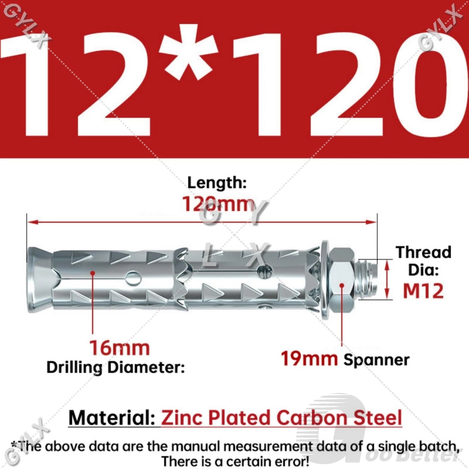 Galvanized Masonry Concrete Expansion Bolts — M6 M8 M10 M12 Wall Anchor Screws