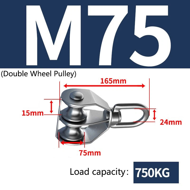 Stainless Steel 15-75mm Single/Double Pulley Block for Wire Rope Lifting Rigging
