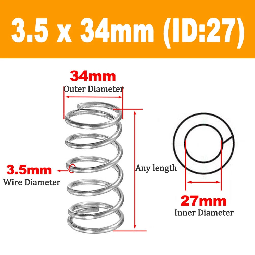 304 Stainless Steel Compression Spring Wire Dia 3.5mm, L 20-100mm, OD 20-50mm