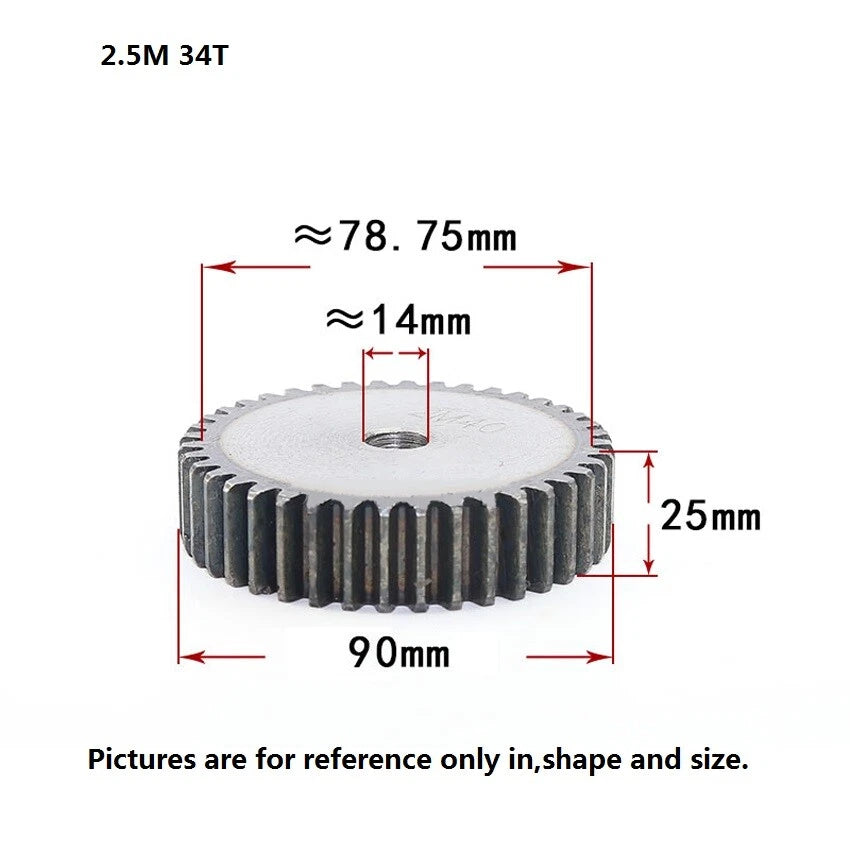 2.5 Mod 12T-75T Spur Gears pitch 7.85mm 45# Steel Pinion Motor Gear Thick 25mm
