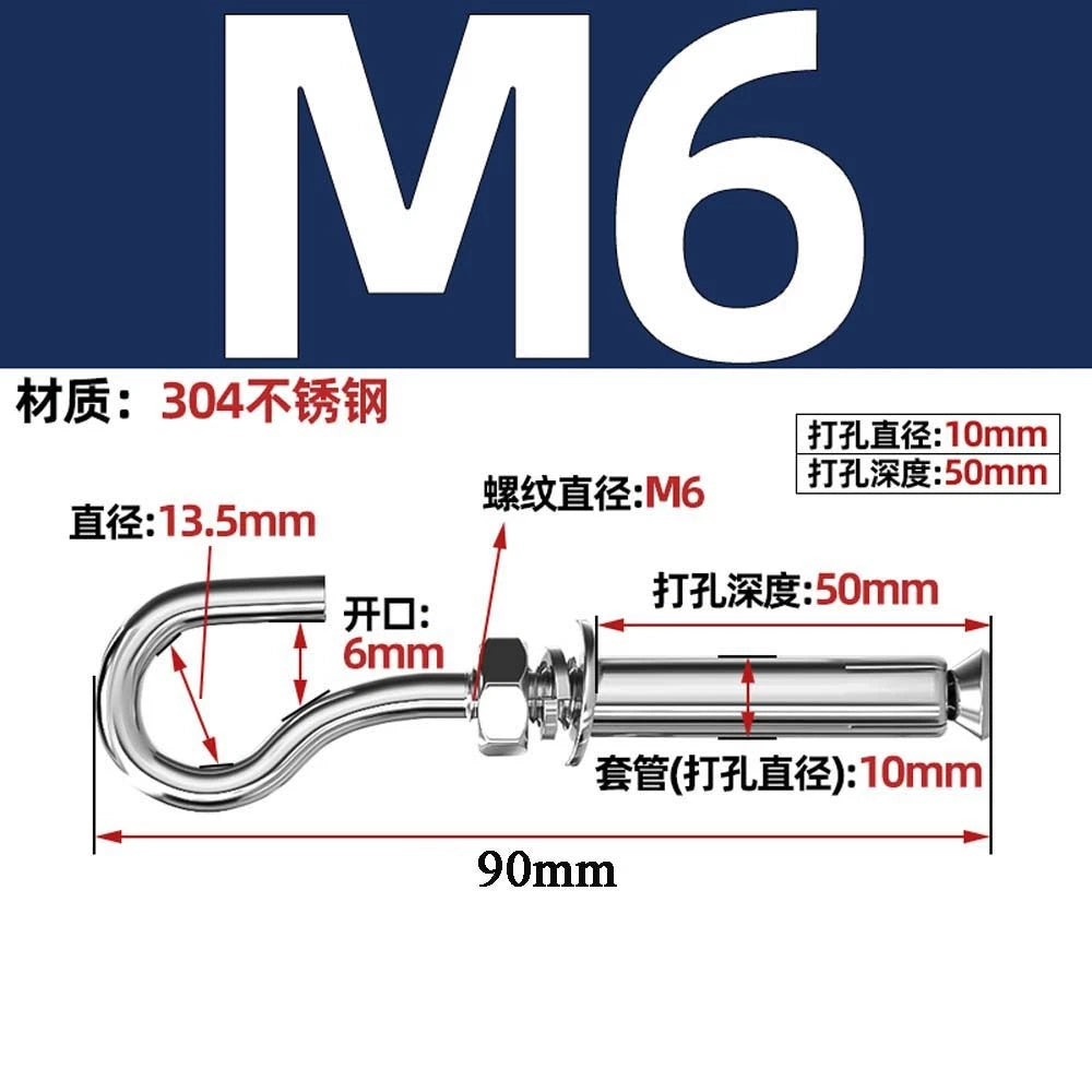 Concrete Eye Bolt Expansion Anchors — M6 M8 M10 M12 Hook Bolts for Concrete Walls