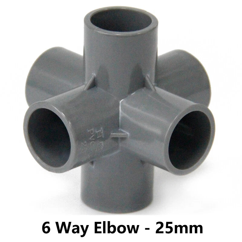 PVC 3 4 5 6-Way Elbow Connector Coupling Pipe Fittings Dia 20 25 32 40 50mm Grey