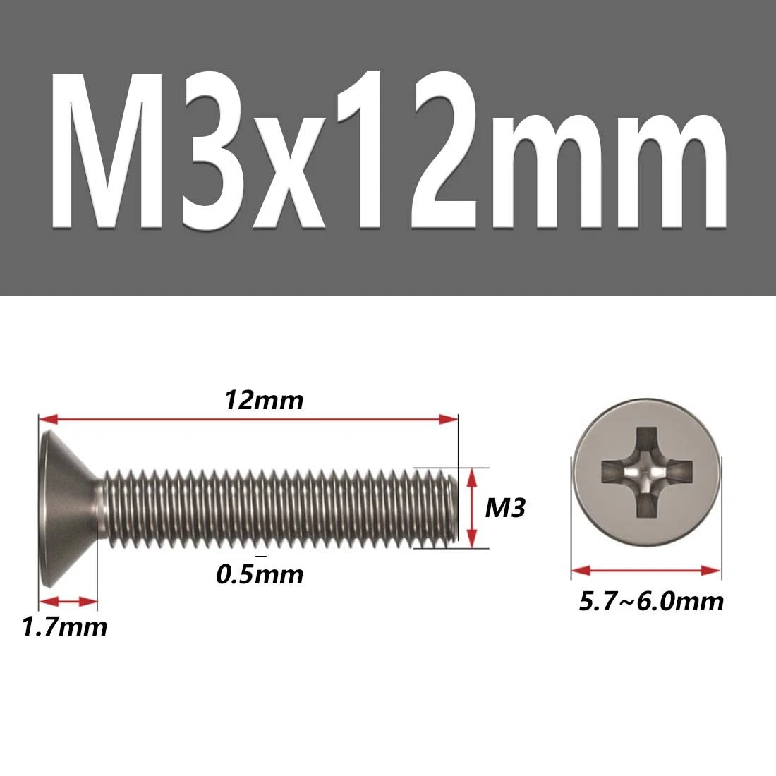 M1.6–M6 Titanium Phillips Countersunk Flat Head Screws – TA2 / Grade 2, Fully Threaded (4–50mm)