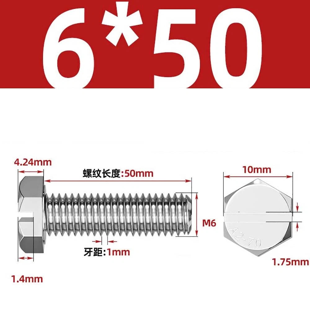 External Hex Slotted Machine Screws – A2 Stainless Steel, M4 to M16, Fully Threaded