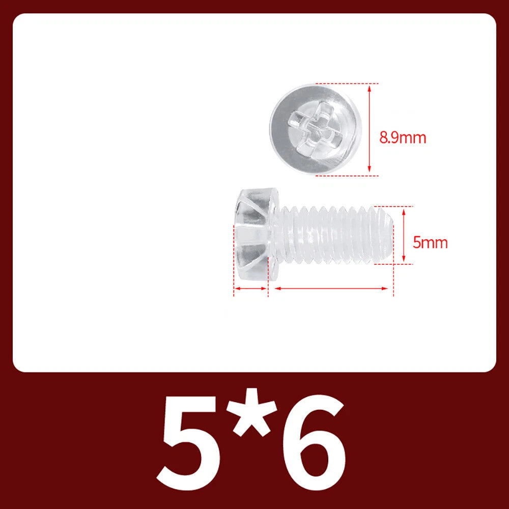 M2-M10 Clear Plastic Phillips Round/Pan Head Machine Screws Cross Screws Hex Nut