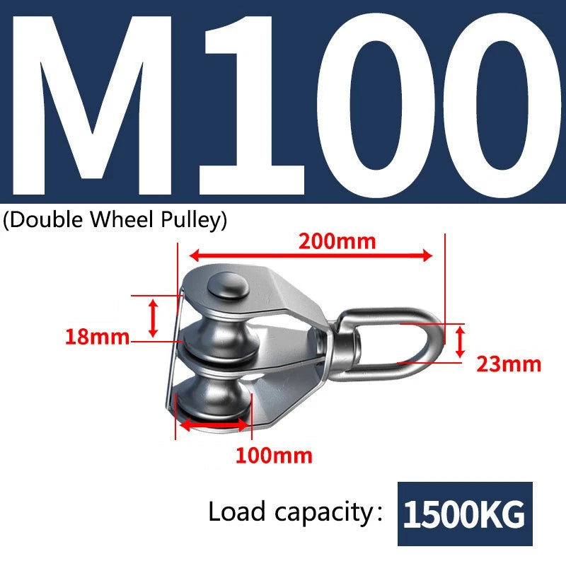 Stainless Steel 15-75mm Single/Double Pulley Block for Wire Rope Lifting Rigging