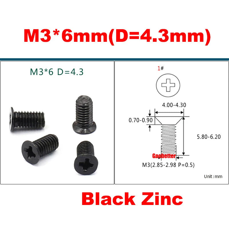 KM3 Phillips Countersunk Machine Screws – M3 x 3–18mm, Carbon or 304 Stainless, Multiple Finishes (Cross Flat Head)