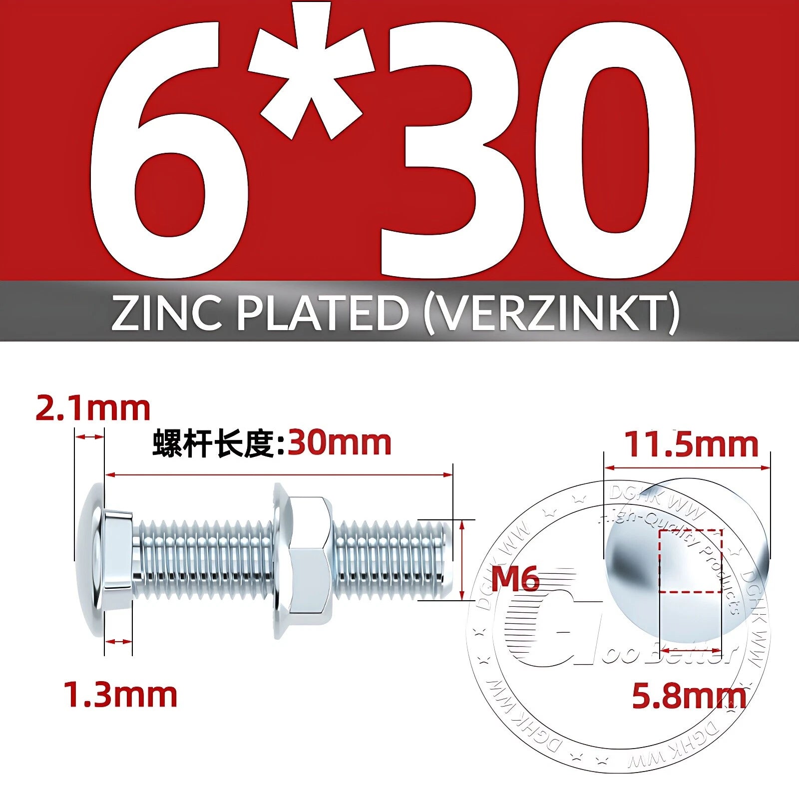 Cup Square Carriage Bolts with Hex Nut — Zinc Plated, M4 to M12