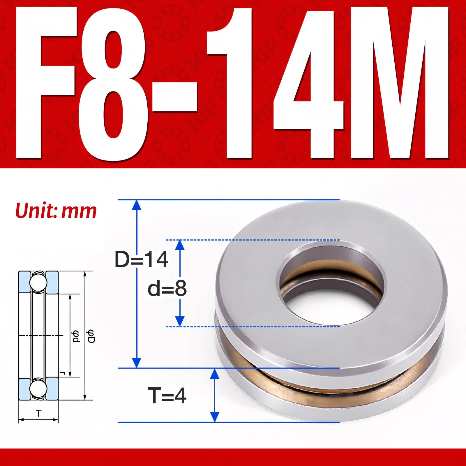 Plane Axial Ball Bearing Thrust Bearings F2-6M - F13-22M- 51100 - 51413 Series