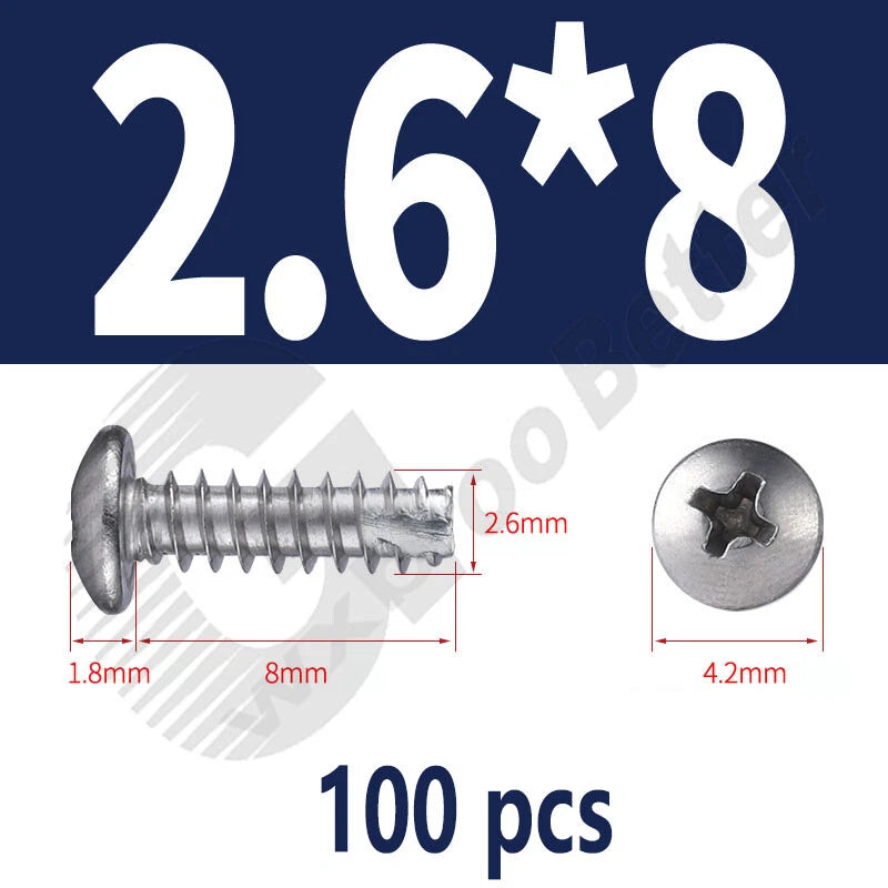 Pan Head Sheet Metal Screws Metric M1~M6 A2 Stainless Steel Sheet Metal Screws