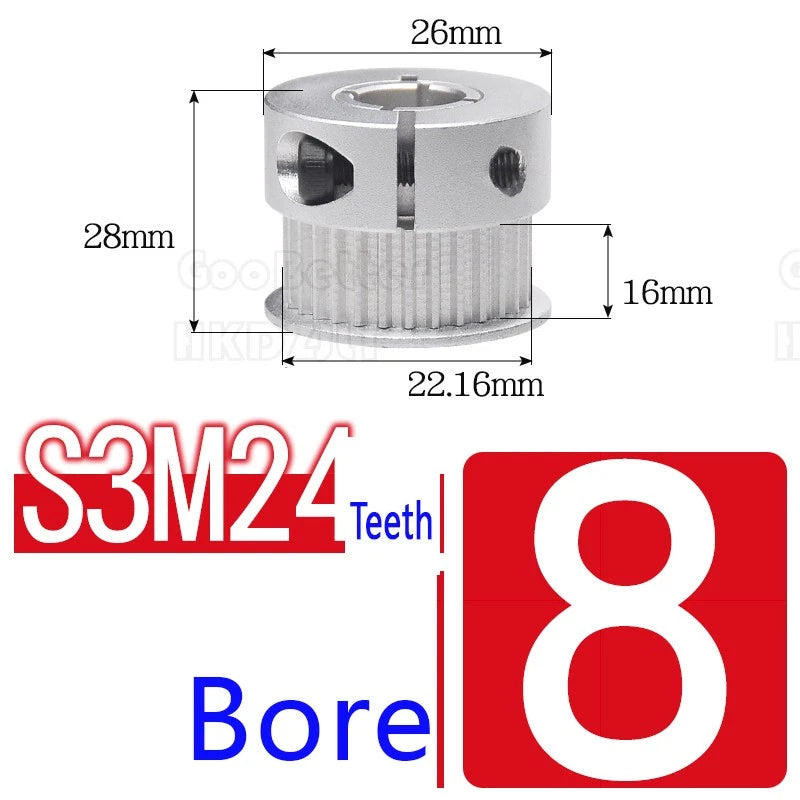 S3M Timing Pulley Belt Synchronous Wheel Gear 3D Printer Bore 5-15mm 20-28 Teeth