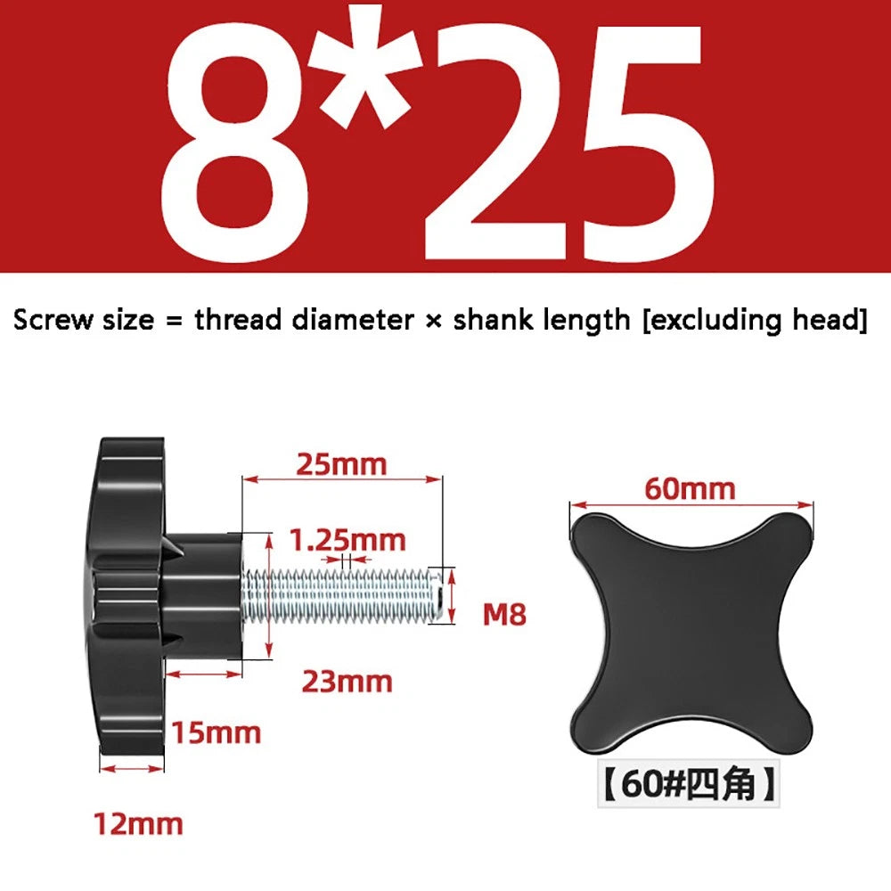 M5-M10 Thumb Screws Black Plastic Four Star Head Hand Grip Knob Bolts Galvanized