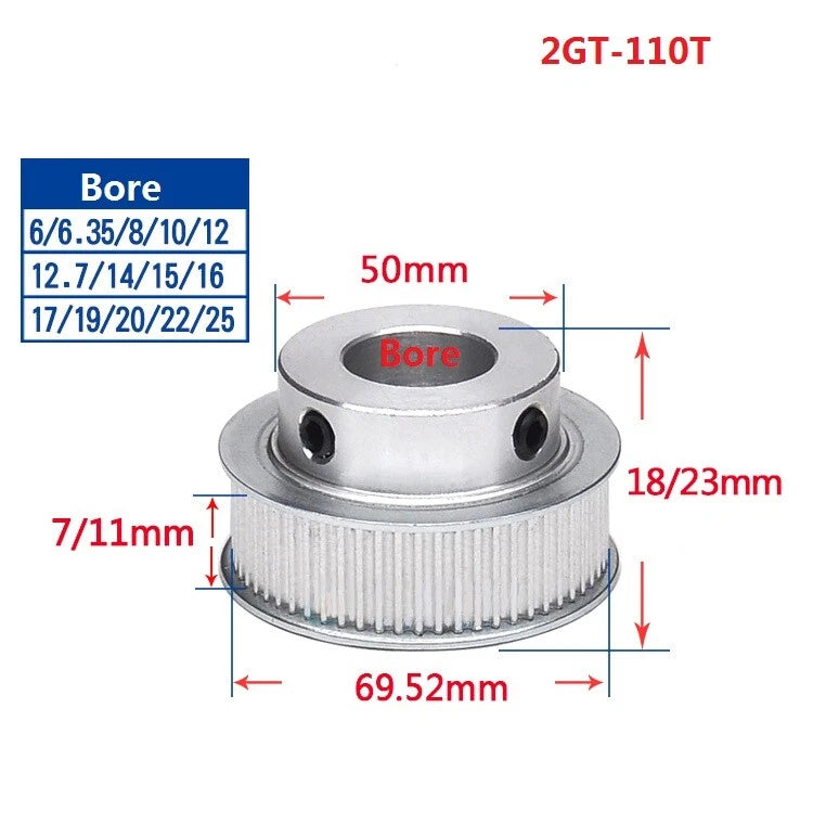 2GT 16-110T Timing Belt Pulley Pitch 2mm With Step Width 11mm For 3D Printer CNC