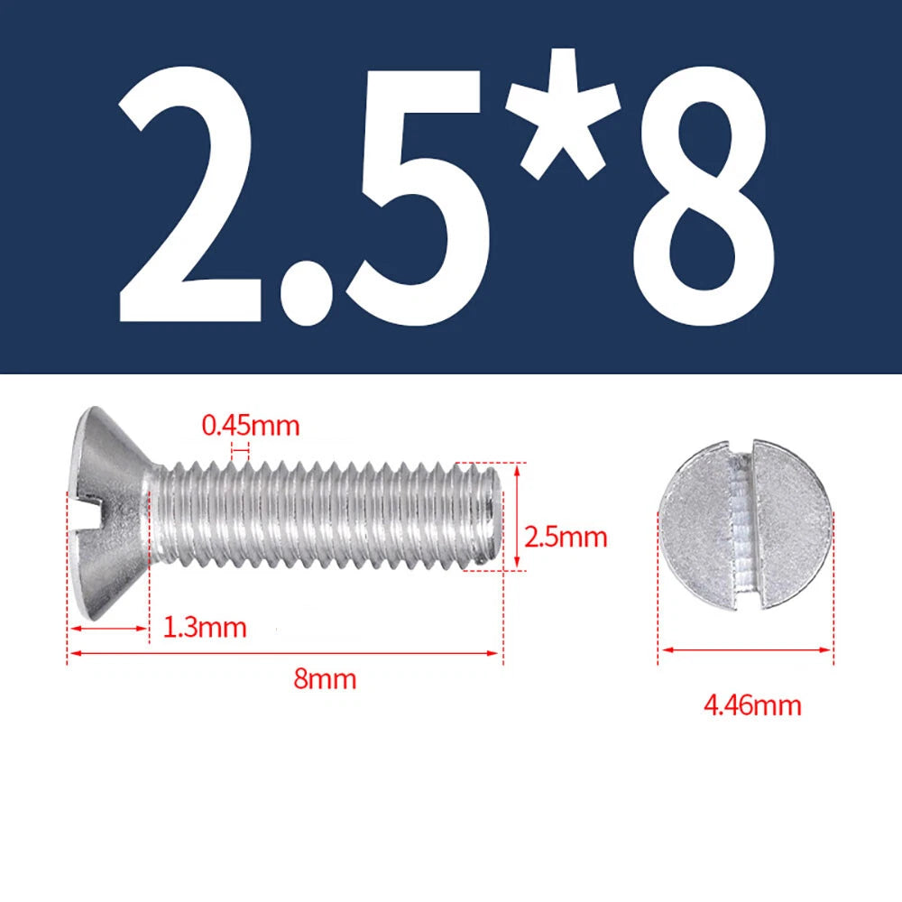 M1.6–M8 A2 Stainless Steel Flat Head Slotted Machine Screws | Countersunk Bolts