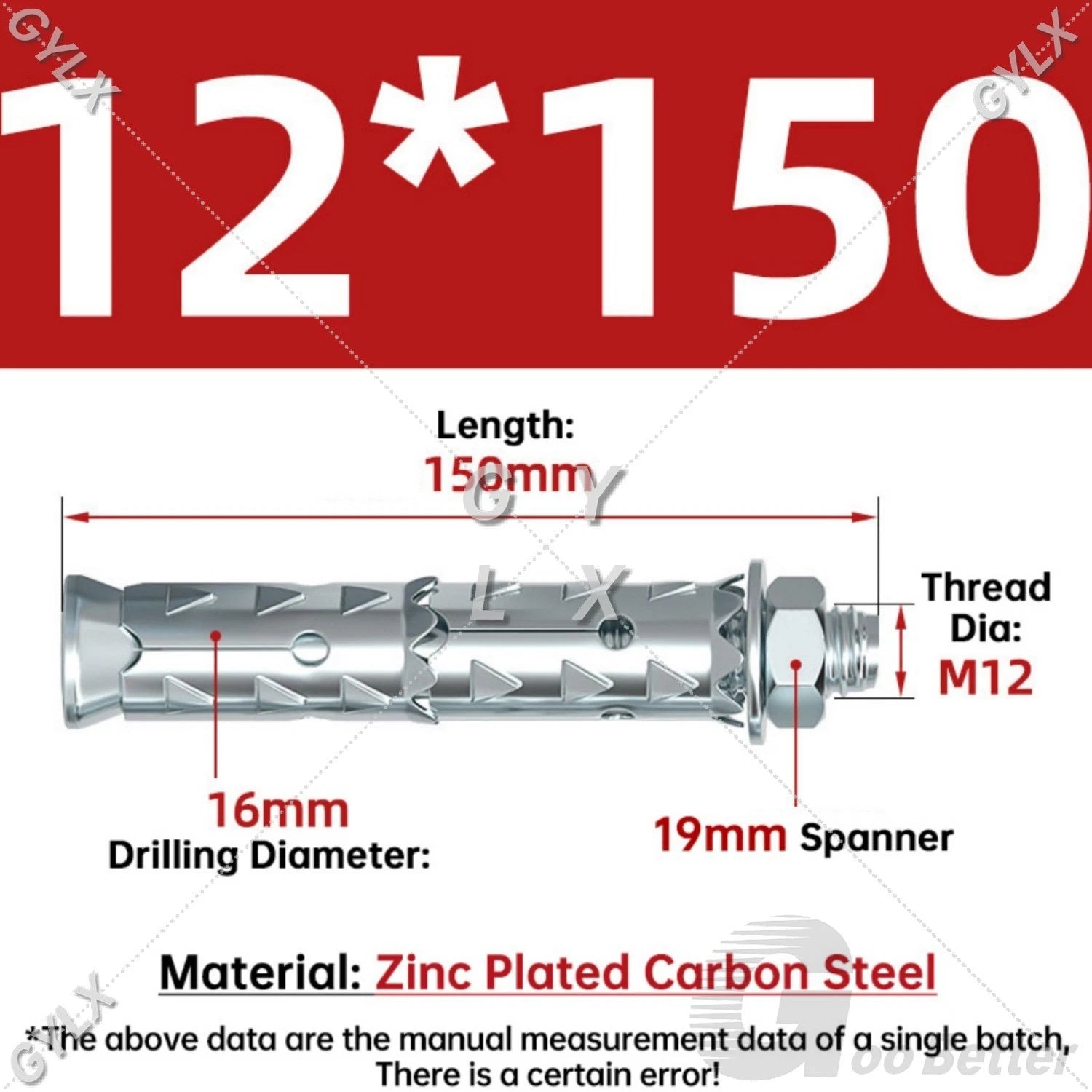Galvanized Masonry Concrete Expansion Bolts — M6 M8 M10 M12 Wall Anchor Screws
