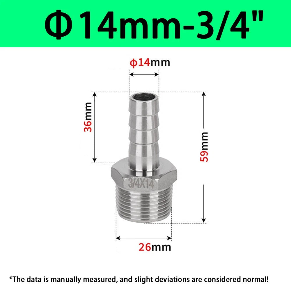 Male NPT Hose Barb Adapter Fittings – 316L Stainless Steel
