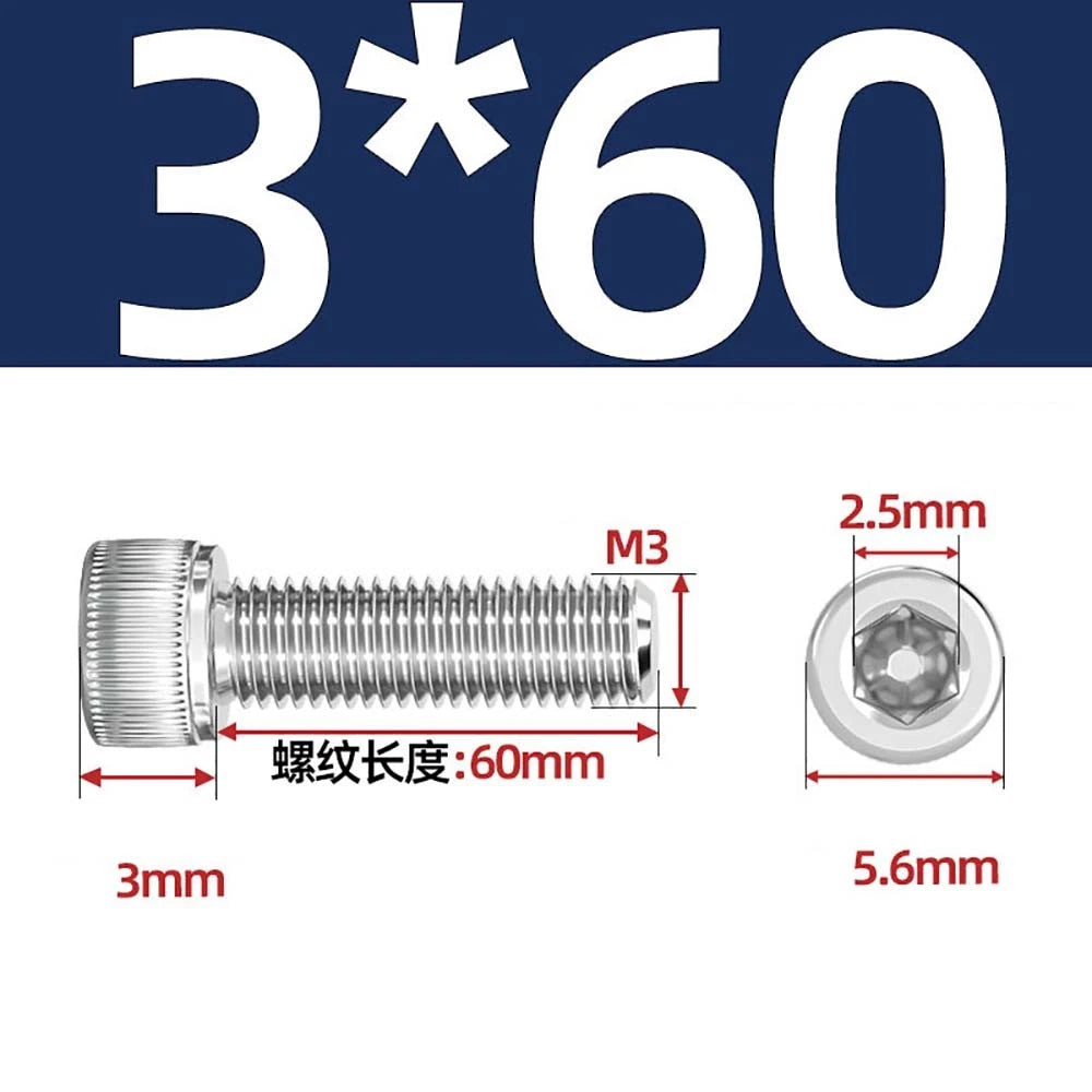 M3 M4 M5 Socket Head Cap Screws – A2 Stainless Steel, High Strength & Corrosion Resistant