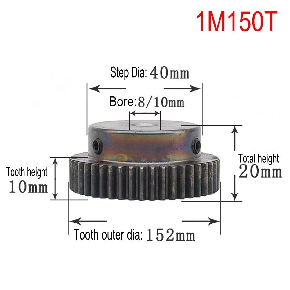 High Precision 1 Mod 10T-150T Spur Gear 45# Steel Pinion Gear With Step x 1Pcs