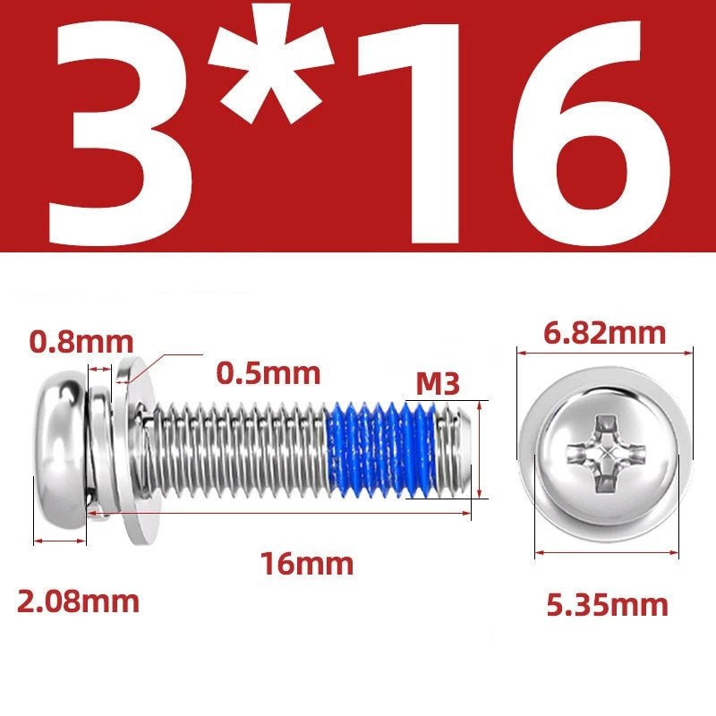 A2 Stainless Steel Phillips Pan Head Machine Screws with Flat & Spring Washers — M2 to M10 - HomeDIYer
