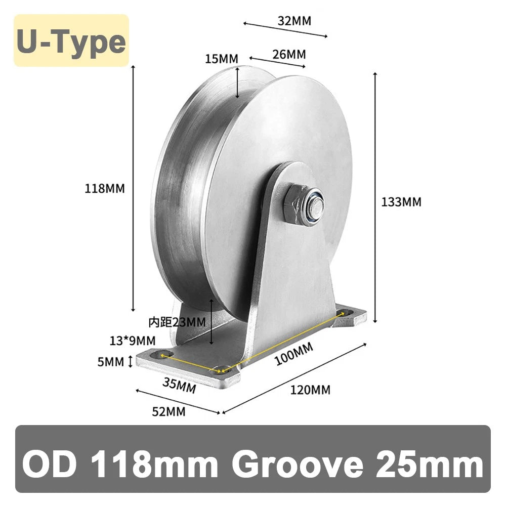 Stainless Steel Pulley U V H Groove Shape Roller Wheels Idler Pulley Wheel Large