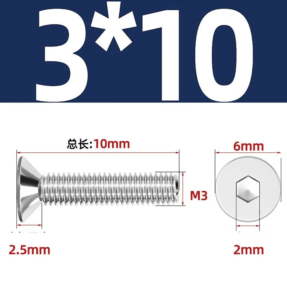 A4 Stainless Steel Countersunk Hex Socket Screws – Marine Grade, M2 to M16 (DIN 7991)