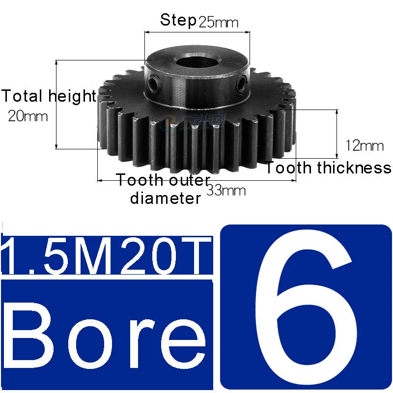 1.5Mod 45# Steel Spur Gears 10-150T Pinion Gear With Step Motor Gear Bore 5-25mm