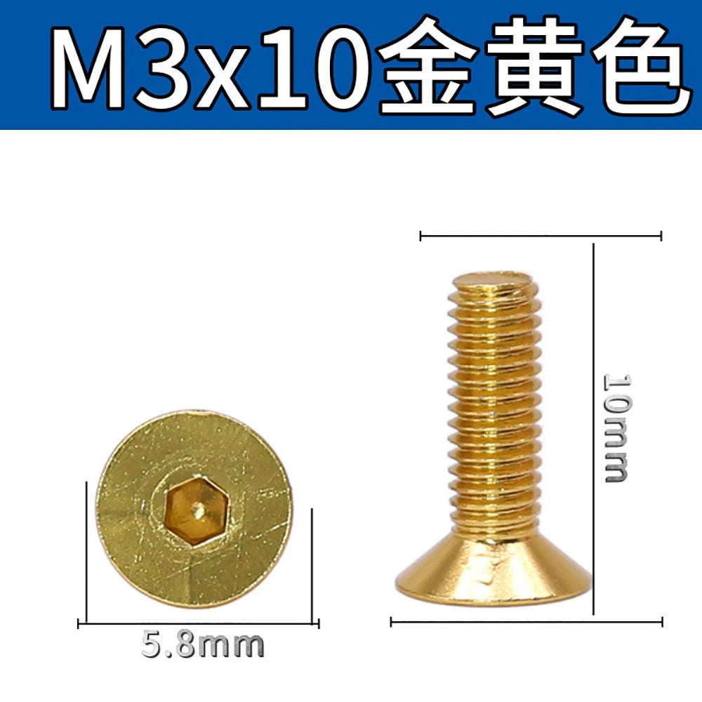 M3 Countersunk Hex Socket Aluminum Anodized Machine Screws — 10 Colors, 5–50 Pcs