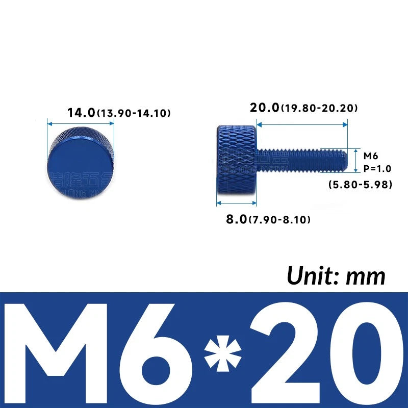 M6 Knurled Thumb Screws Aluminum Alloy DIY Hand Tighten Grip Knob Adjustmen Bolt