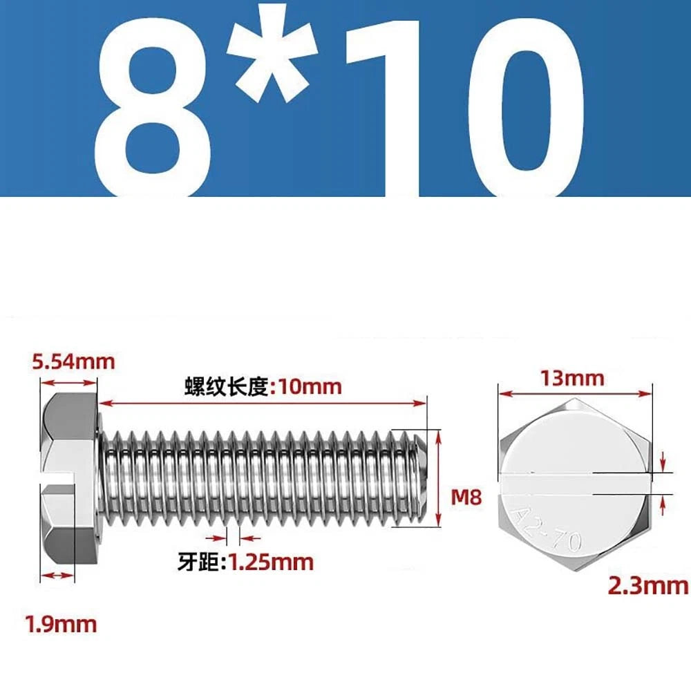 External Hex Slotted Machine Screws – A2 Stainless Steel, M4 to M16, Fully Threaded
