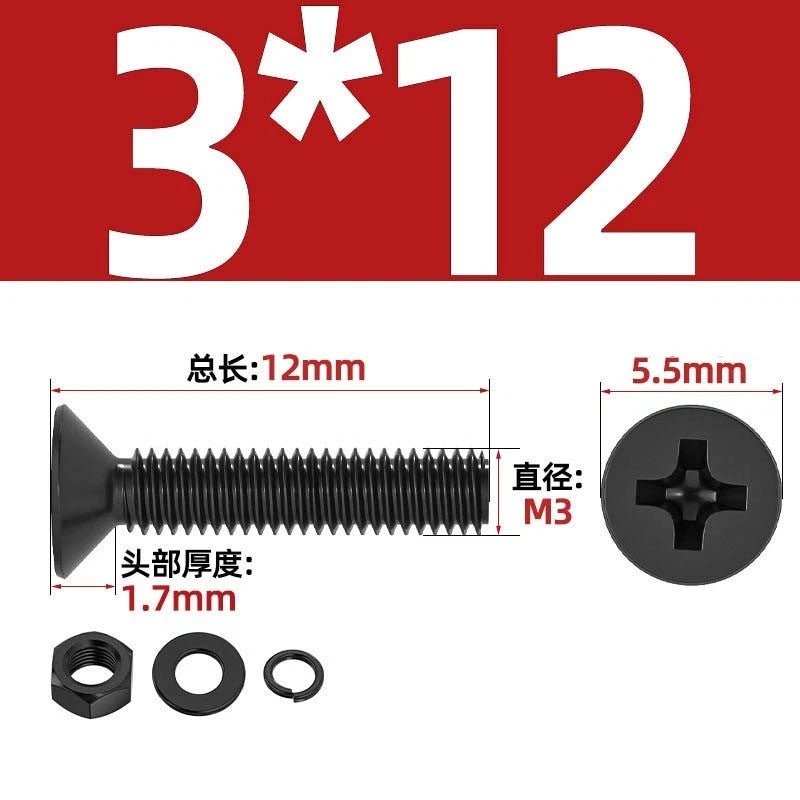 M2–M6 Phillips Countersunk Head Machine Screws with Nut and Washer | Carbon Steel Bolt Set - HomeDIYer