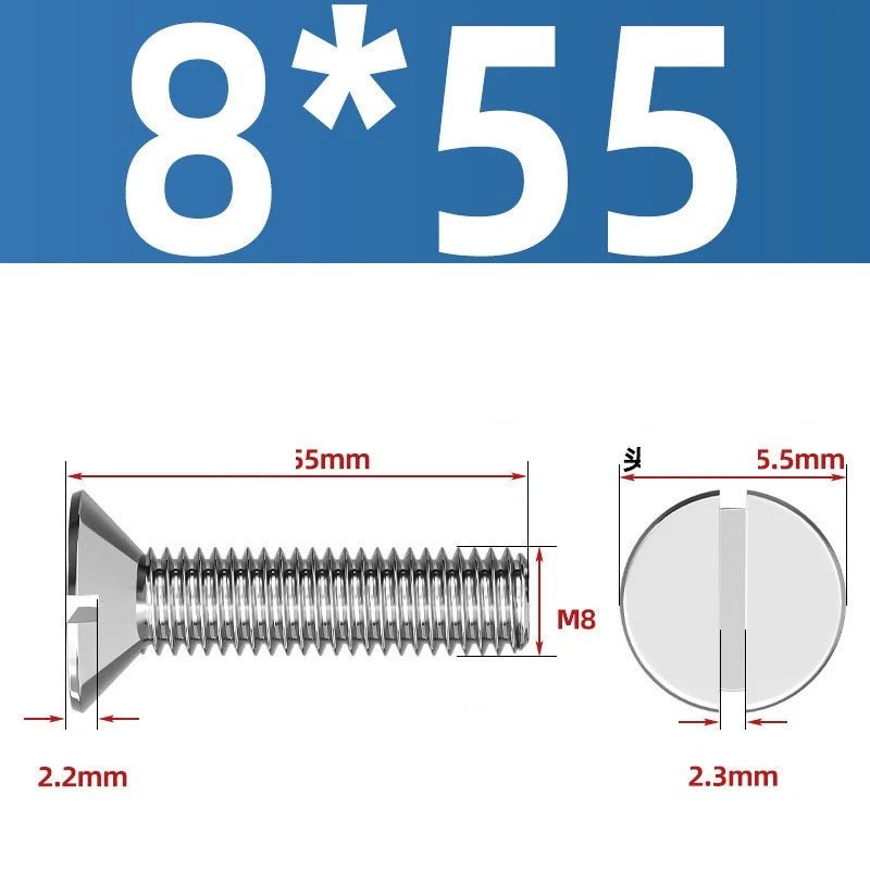 A2 Stainless Steel Slotted Countersunk Machine Screws — M1.6 to M10, Flat Head CSK Bolts - HomeDIYer