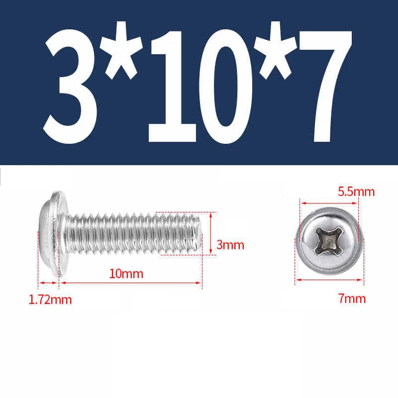 Phillips Flanged Pan Head Machine Screws – 304 / 316 Stainless Steel, Built‑in Washer (3–60mm Lengths)