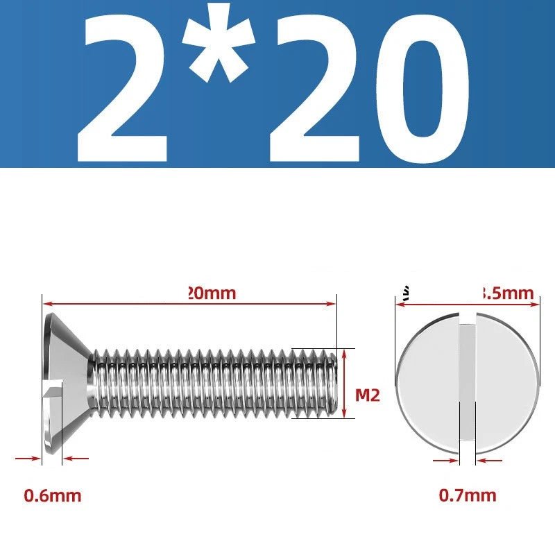 A2 Stainless Steel Slotted Countersunk Machine Screws — M1.6 to M10, Flat Head CSK Bolts - HomeDIYer