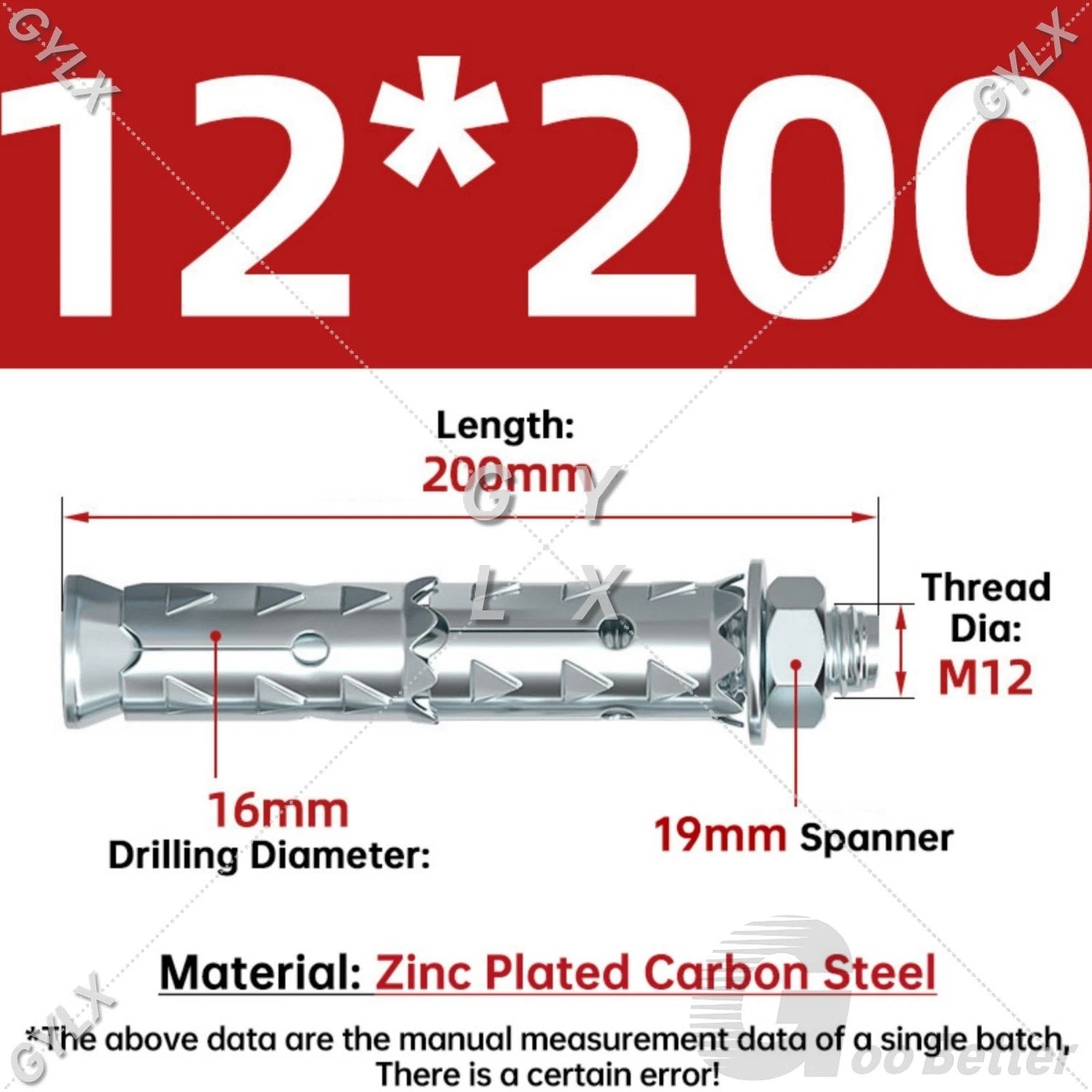 Galvanized Masonry Concrete Expansion Bolts — M6 M8 M10 M12 Wall Anchor Screws