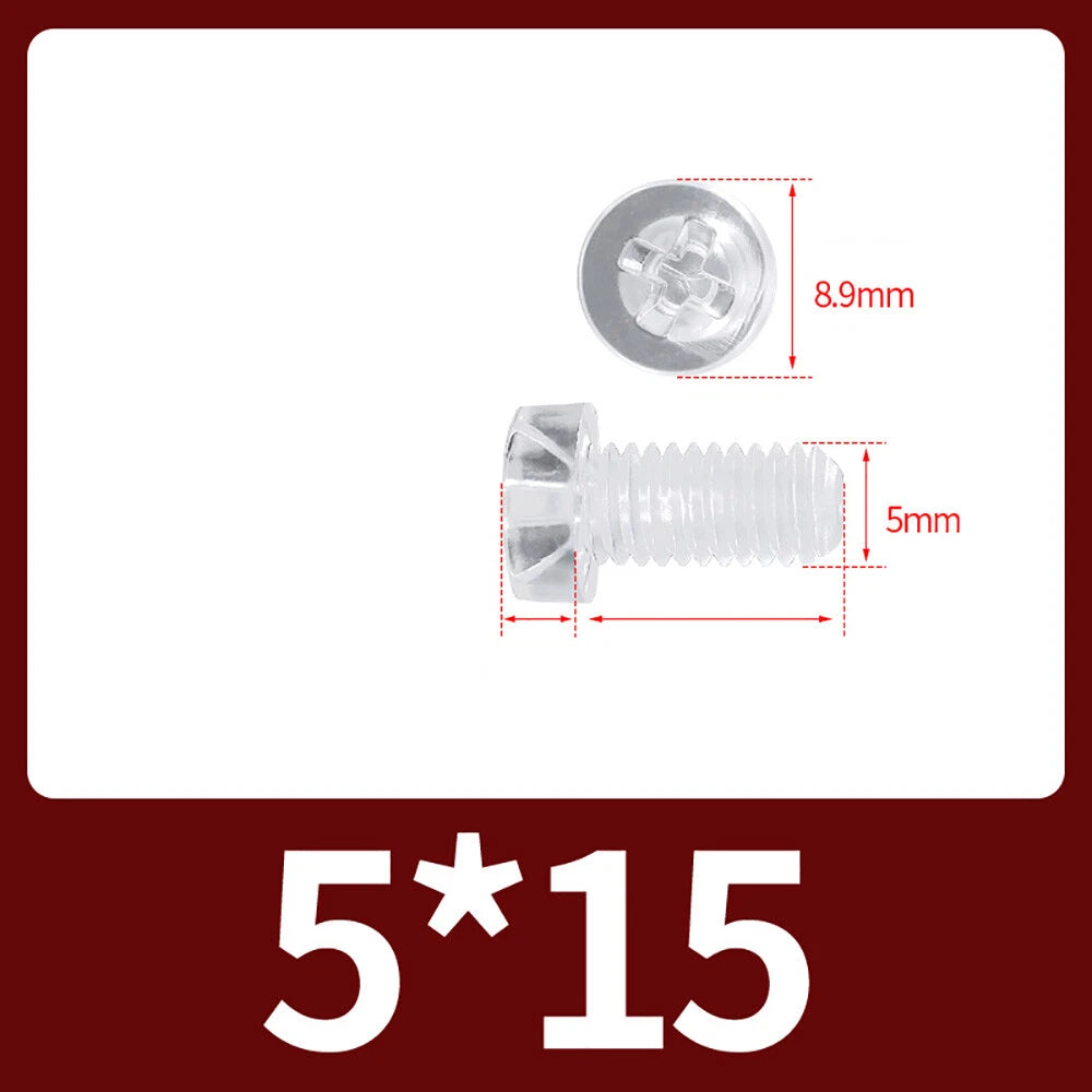 M2-M10 Clear Plastic Phillips Round/Pan Head Machine Screws Cross Screws Hex Nut