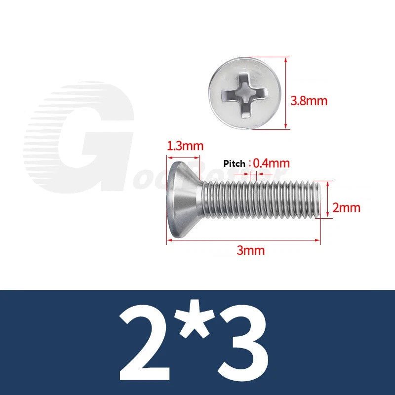 M1–M3.5 Phillips Countersunk Machine Screws – 304 Stainless Steel, Fully Threaded (3–120mm Overall Length) - HomeDIYer