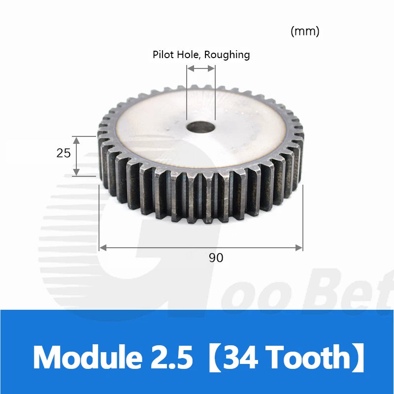 Mod 2.5 Spur Gear C45 Steel 12 to 100 Tooth Motor Pinion Cogwheel Hardened Flat