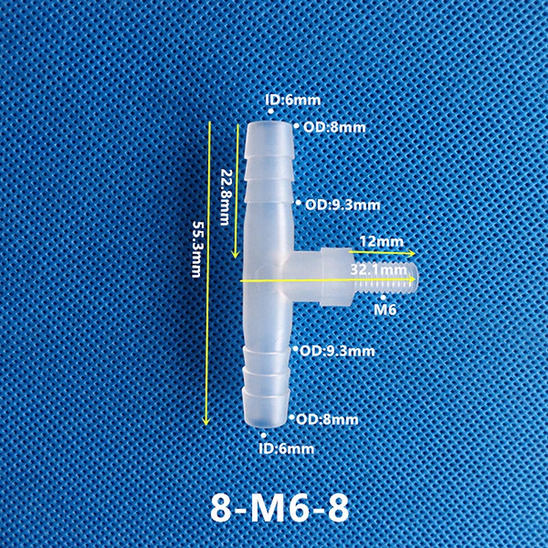Plastic Male Thread 3-Way Hose Barb Connector — BSP & Metric, Equal Diameter