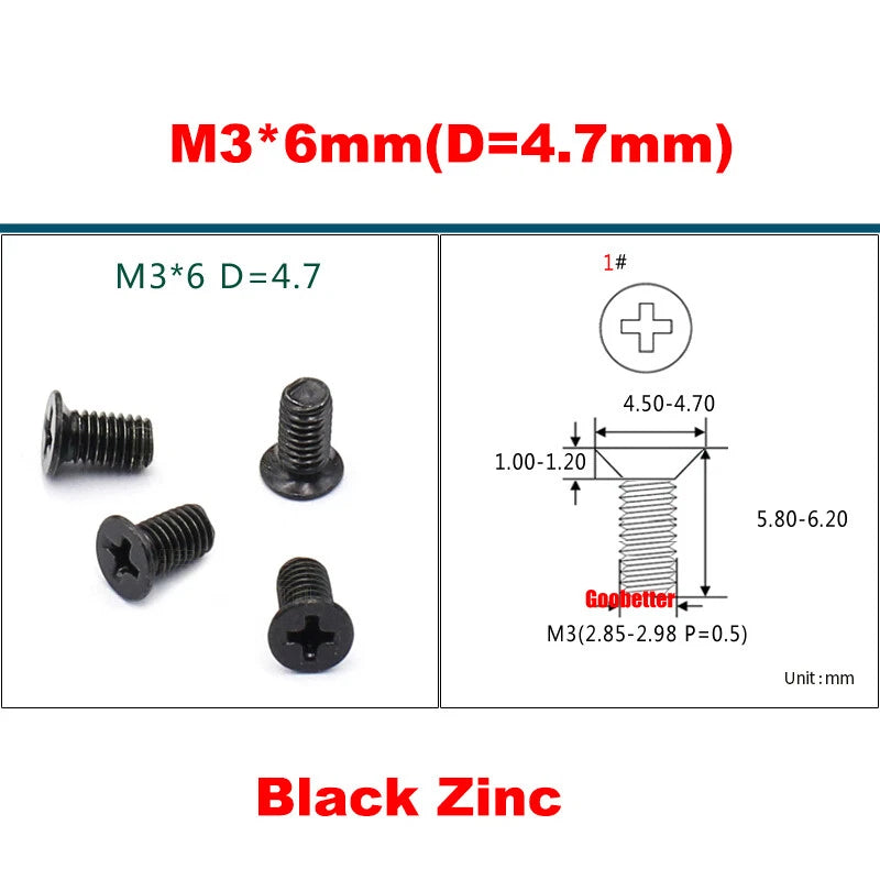 KM3 Phillips Countersunk Machine Screws – M3 x 3–18mm, Carbon or 304 Stainless, Multiple Finishes (Cross Flat Head)