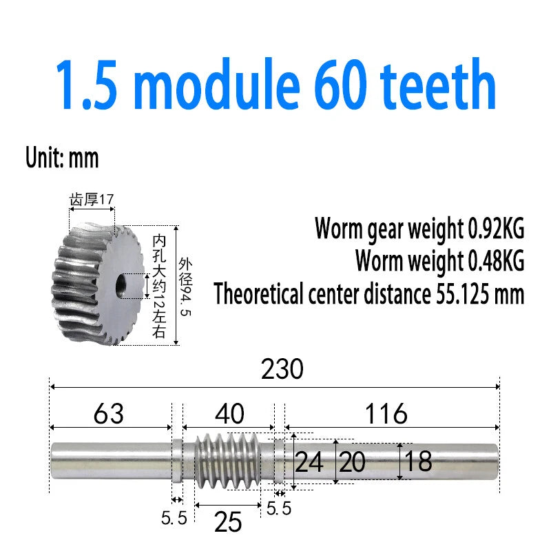 1/1.5/2/2.5/3/4 Module 15T to 100T Gear Steel Worm Wheel Gear & Worm Gear Shaft