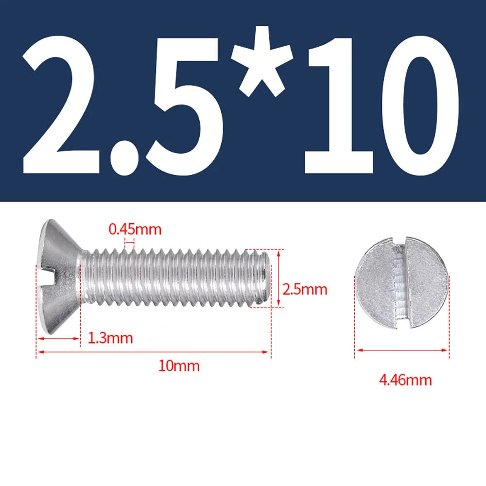 M1.6–M8 A2 Stainless Steel Flat Head Slotted Machine Screws | Countersunk Bolts