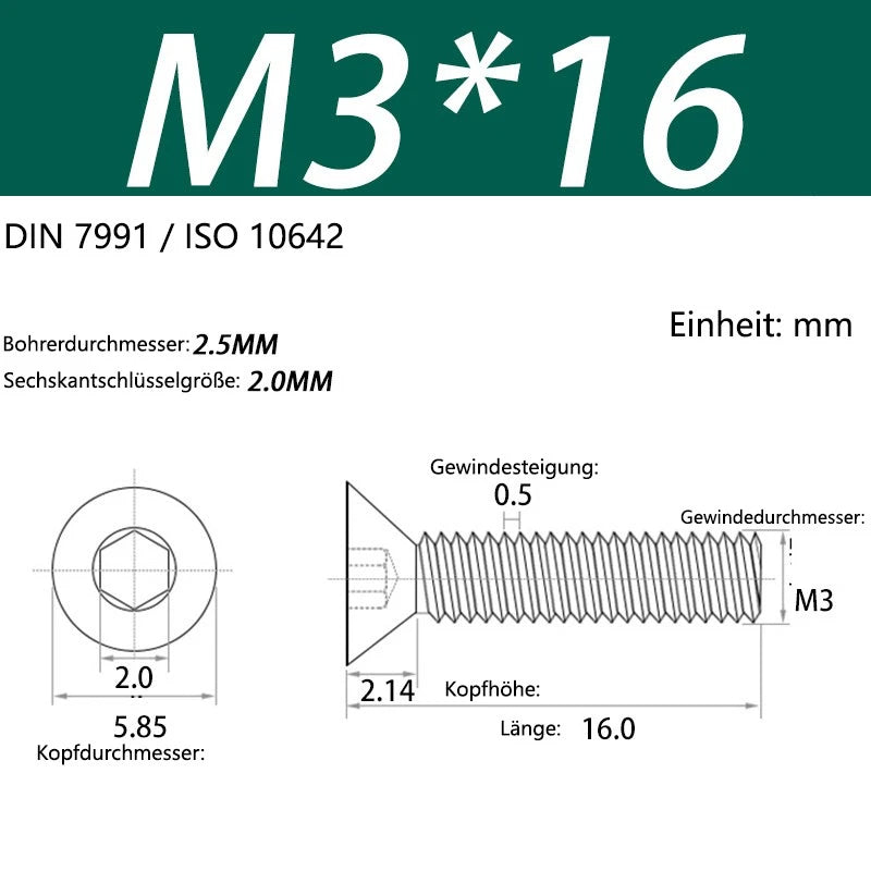 6063 Aluminium Allen Socket Countersunk Screws DIN 7991 — M2 to M8