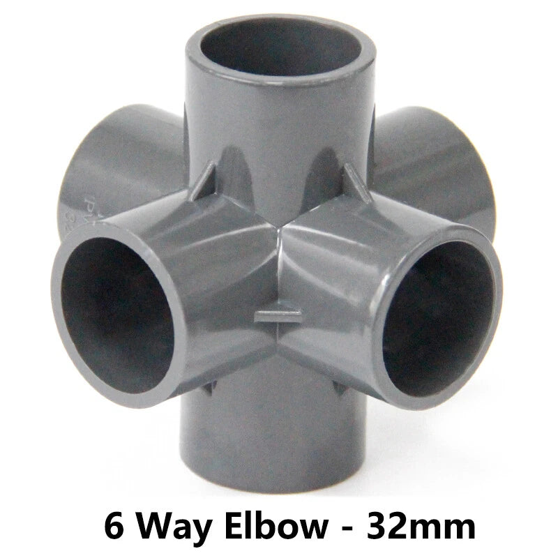 PVC 3 4 5 6-Way Elbow Connector Coupling Pipe Fittings Dia 20 25 32 40 50mm Grey
