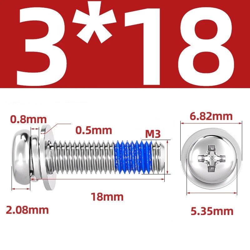 A2 Stainless Steel Phillips Pan Head Machine Screws with Flat & Spring Washers — M2 to M10 - HomeDIYer