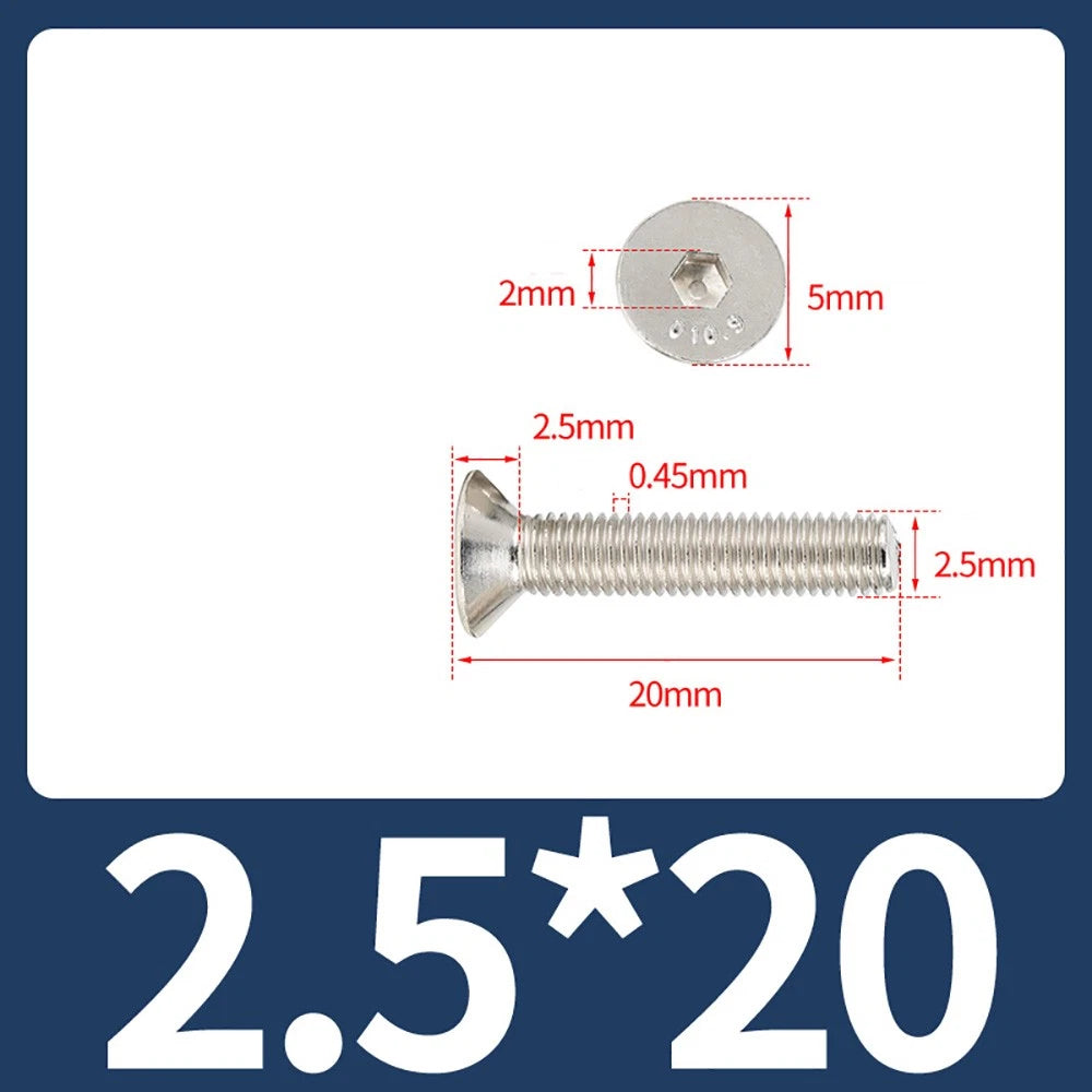Grade 10.9 Alloy Steel Countersunk Socket Head Screws — M1.6 to M4, 10–500 Pcs