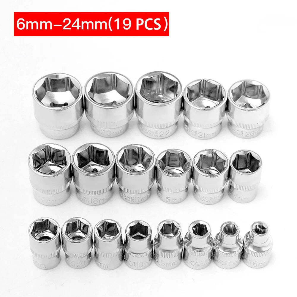 3/8" 6mm-24mm Hex Socket Drive Screwdriver Drill Set Ratchet Wrench Adapter Rod
