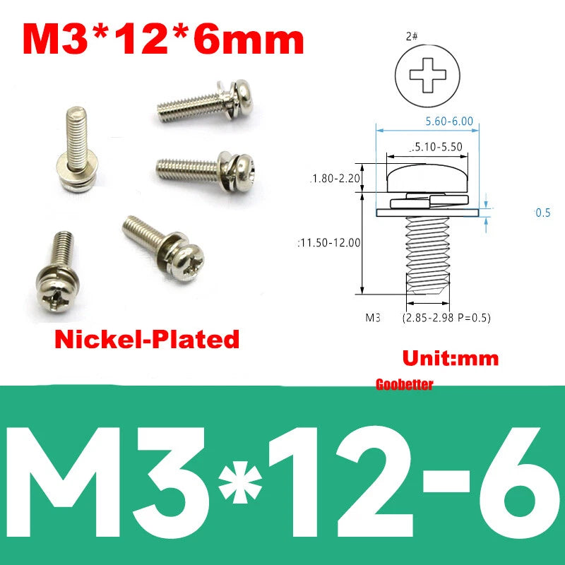 M2 M2.6 M3 M4 Phillips Pan Head Machine Screws with Washer Set – Carbon Steel, Multiple Finishes