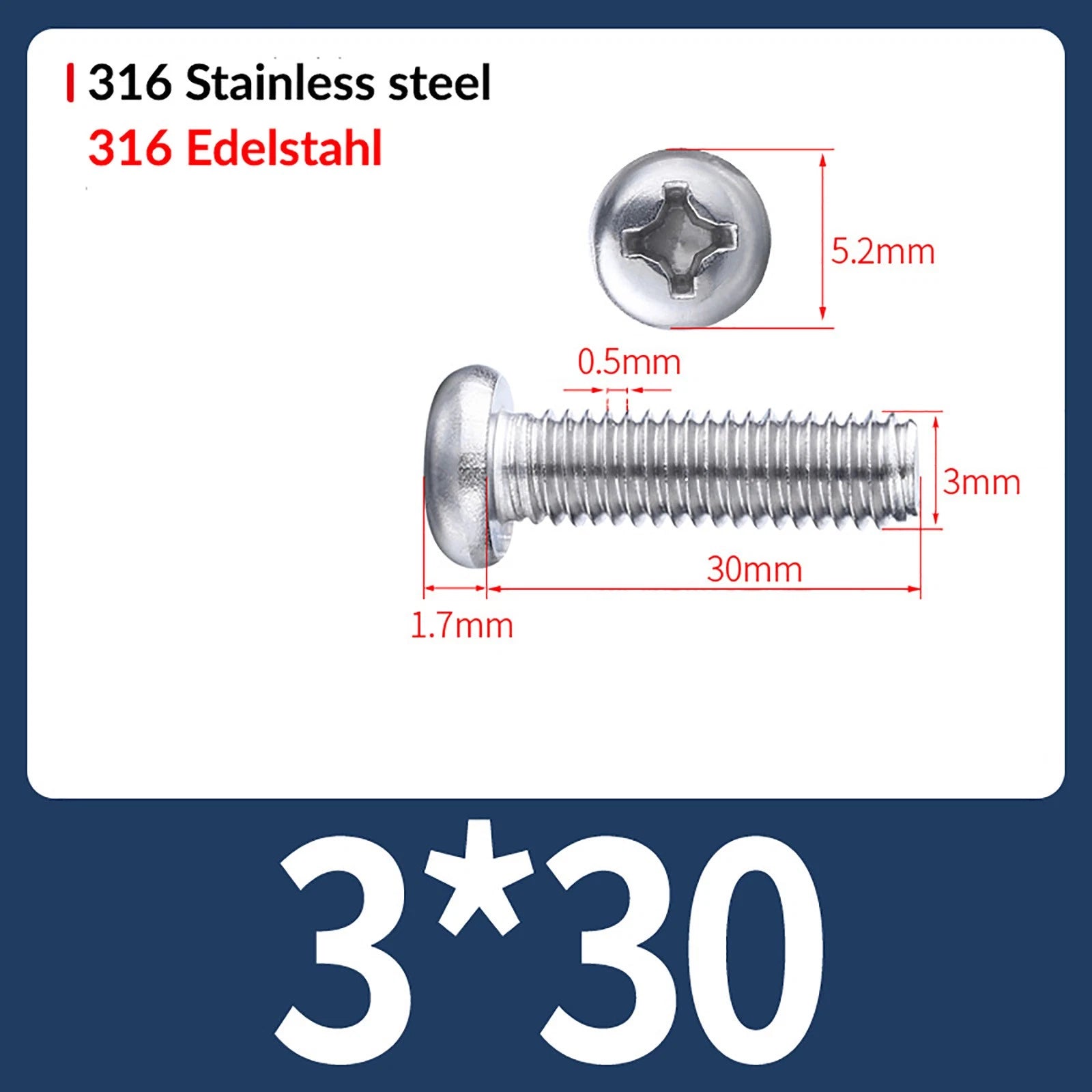M2 M3 M4 M5 M6 M8 A4 Stainless Steel Phillips Pan Head Machine Screws – DIN 7985, Fully Threaded (4–80mm)