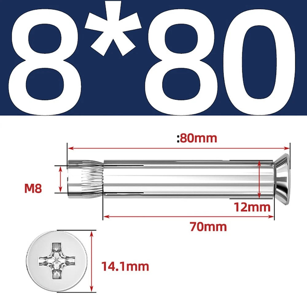 Sleeve Anchor Countersunk Phillips Expansion Bolts M6–M12 | 304/201 SS & Zinc