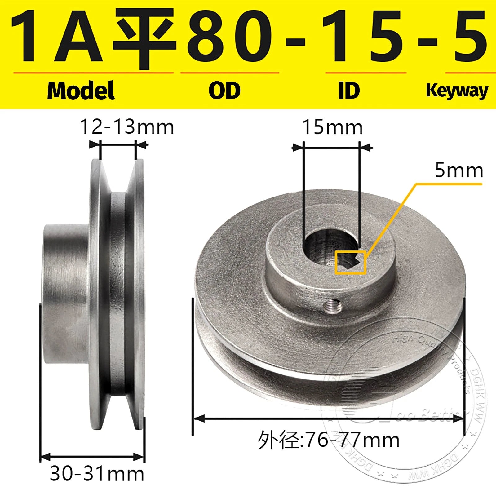 Cast Iron Drive Pulley Single Groove 1A Flat For A/V Belt Pulley OD 50mm-130mm